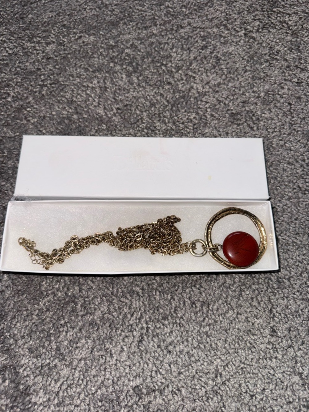 Gold-Tone Necklace with Round Red Pendant Accent Vintage